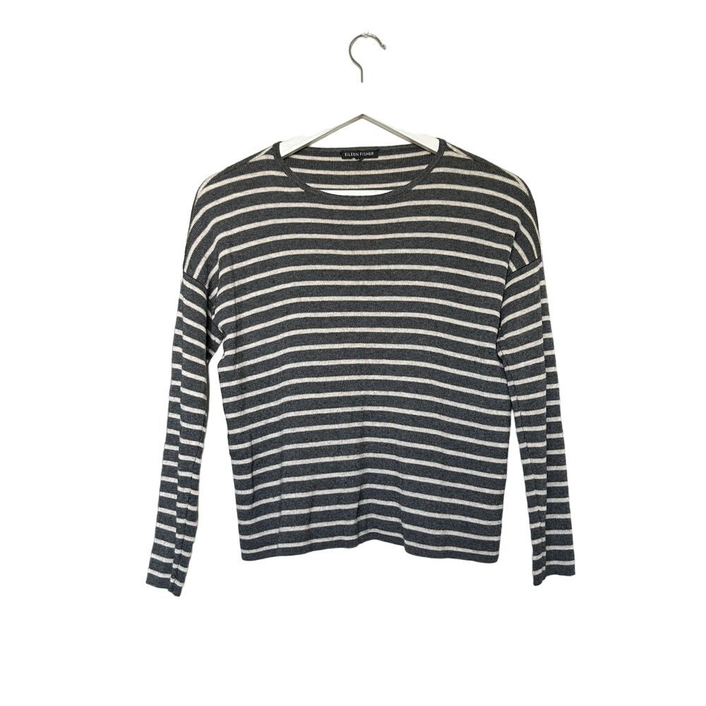 Eileen Fisher Striped Wool Blend Sweater Womens L Granola Girl‎ Natural Fiber